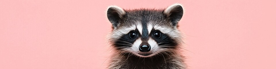 Obraz premium adorable racoon against a pastel pink background. Perfect for playful, creative, and humorous designs or advertising concepts