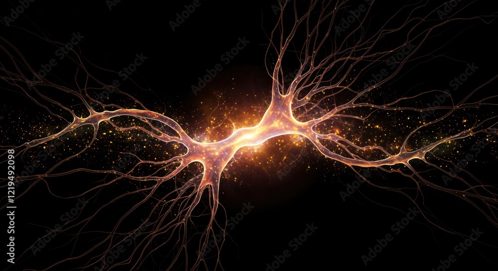 Poster glowing neural connections illuminating dark background with surging network energy