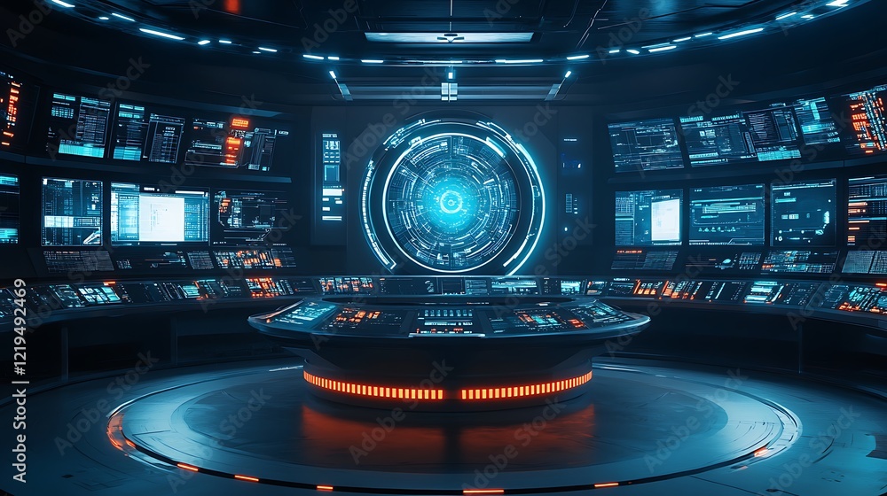 Poster a futuristic background featuring a holographic interface with floating data points and graphs, set 