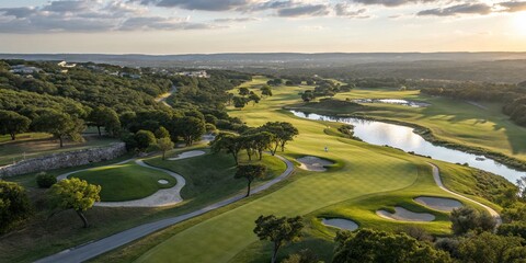 Fototapeta premium Stunning Aerial View of a Lush Golf Course in San Antonio, Texas