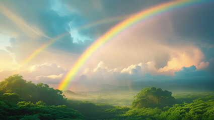 Naklejka premium After the Storm, The Rainbow, Nature’s Promise of Hope, Vibrant Colors in the Sky, Serenity After Chaos, Beauty Following Turbulence, Symbol of Renewal, Calm After the Storm.