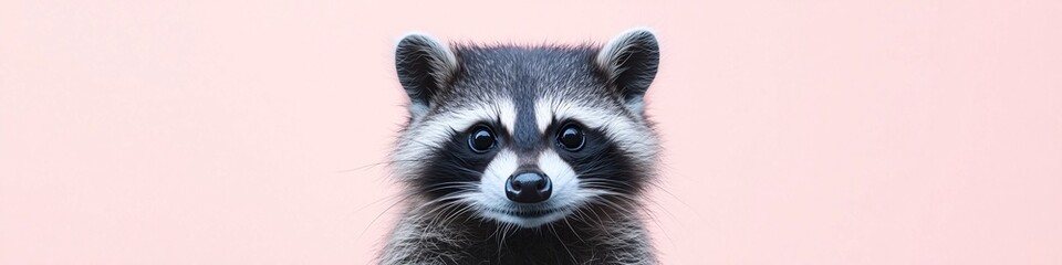Obraz premium adorable racoon against a pastel pink background. Perfect for playful, creative, and humorous designs or advertising concepts