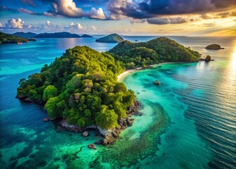 Fototapeta premium Stunning Aerial View of Idyllic Islands near Phuket, Thailand