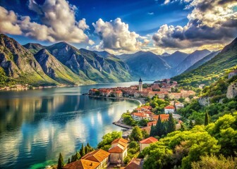 Stunning Bay of Kotor, Montenegro: Picturesque Coastal Landscape with Copy Space