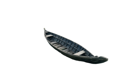 A serene wooden boat ready for a peaceful journey across calm waters. transparent background
