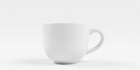 Obraz premium A single, simple, elegant white ceramic mug rests on a plain white background, ideal for showcasing your design or brand