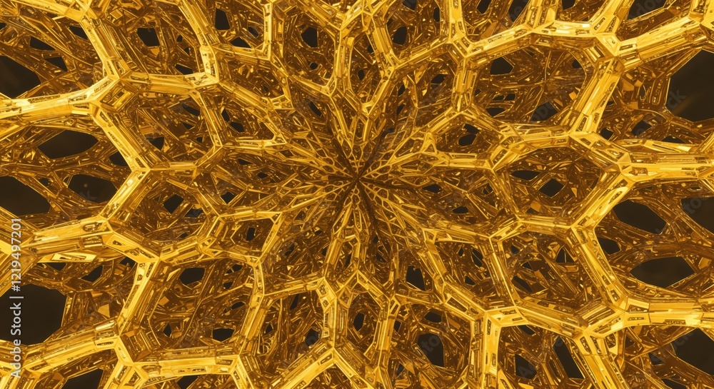 Poster intricate geometric gold structure with abstract honeycomb mesh design