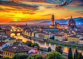 Fototapeta premium Stunning Florence Skyline Panorama, Tuscany, Italy: Breathtaking Cityscape at Sunset