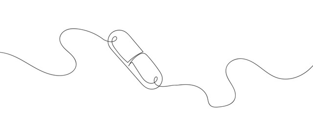 single continuous line capsule tablets line art vector illustration with transparent background editable stroke. © Proongnee