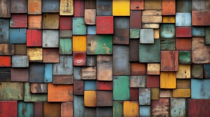 Colorful Reclaimed Wood Block Wall Art