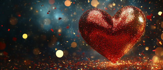 Gold-accented red glitter heart, confetti scattered-1