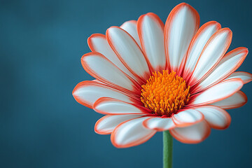 A single white flower with orange edges blooms beautifully