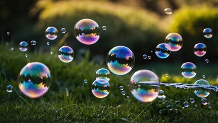 soap bubbles floating in the air