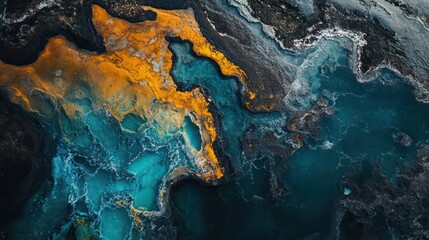 Obraz premium Abstract Aerial View of Teal and Gold Water