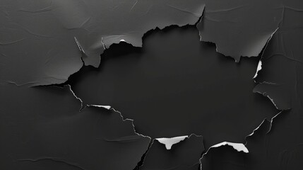 Dark torn paper effect with jagged edges on dark background, abstract frame