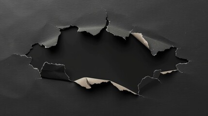 Dark torn paper effect with jagged edges on dark background, abstract frame