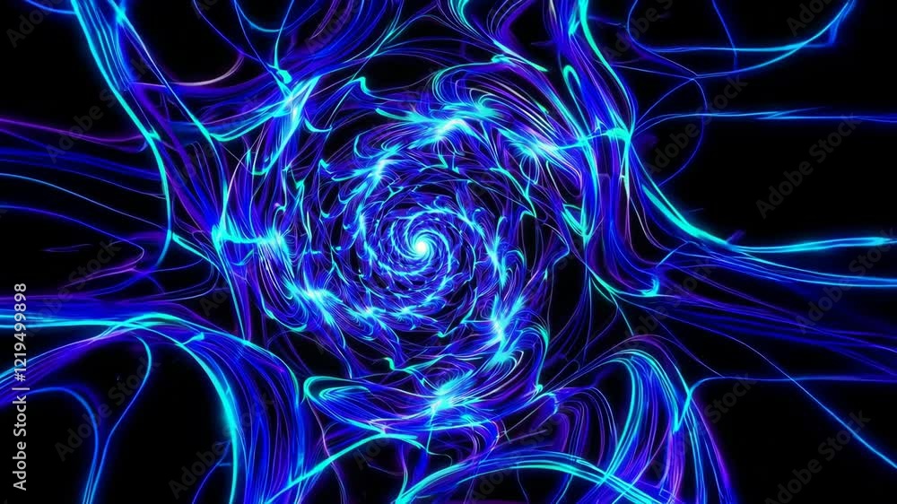 Poster abstract swirling blue light pattern in a vortex shape, digital art background. futuristic and energ
