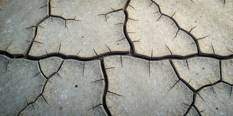 Arid Landscape Detailed View of Cracked Earth Surface Showing Textured Patterns and Desiccation