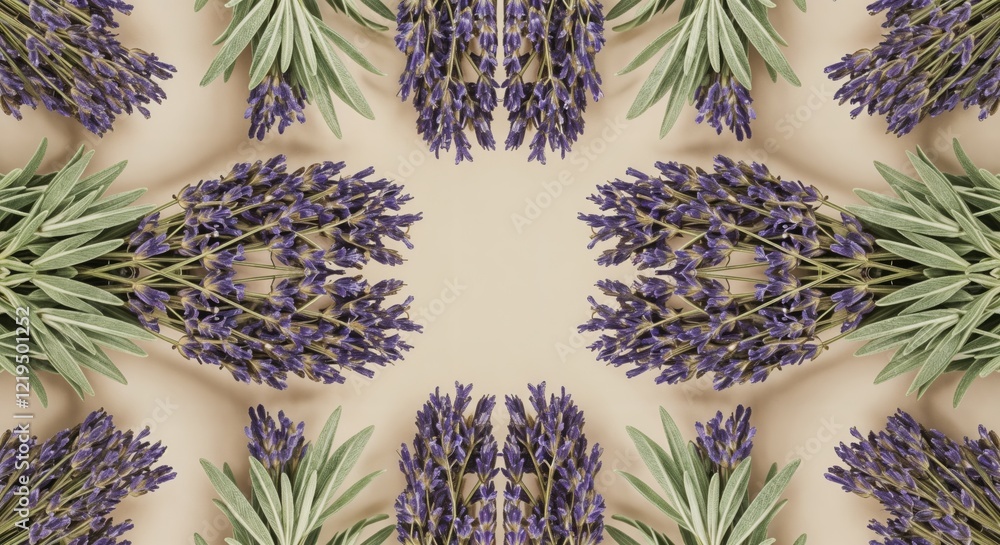 Poster symmetrical lavender and sage pattern on neutral background