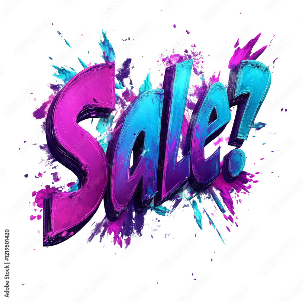 Poster a dynamic graphic announcing a sale with vibrant paint splatters and stylized text.