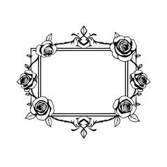 Elegant Black and White Rose Frame: Vintage Floral Border Design. Perfect for Wedding Invitations, Romantic Decor, or Classic Illustrations.