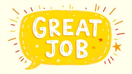 Yellow speech bubble, bold white text, hand-drawn style, playful typography, positive affirmation, colorful confetti, cheerful design,