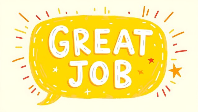 Yellow speech bubble, bold white text, hand-drawn style, playful typography, positive affirmation, colorful confetti, cheerful design,