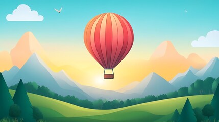 Serene Sunrise Hot Air Balloon Ride Over Majestic Mountains