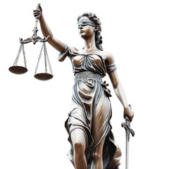 3d icon Lady justice legal statue, a symbol of law and fairness, holding scales and a sword Themis, isolated on background