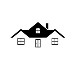 Modern House Design: Minimalist Black and White Home Architecture Icon.  Perfect for real estate, property, and home design projects.