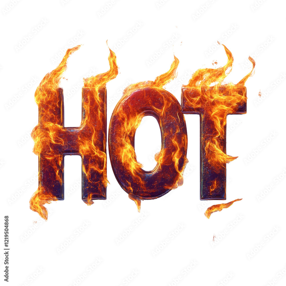 Poster The image shows the word HOT rendered in a fiery style with intense flames surrounding the letters against a black backdrop.