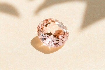 Cushion-cut Pink Morganite Radiates Soft Pastels Against a Neutral Backdrop With Golden Light