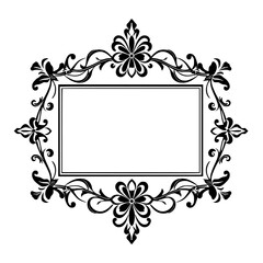 Elegant Floral Frame: Vintage Border Design for Decoration. Classic Black and White Vector Ornament, Perfect for Backgrounds or Templates.