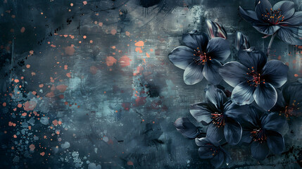 Grunge floral background featuring dark, generative ai