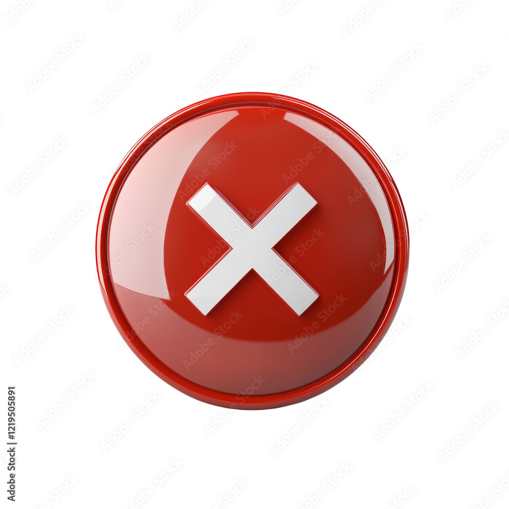 Poster A 3D rendered image of a red circular button with a prominent white cross symbol, often used to denote cancellation or rejection.