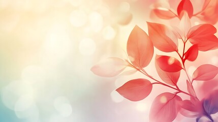 Delicate Red Leaves Branch Soft Bokeh Background