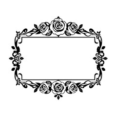 Elegant Black and White Floral Frame Design. Perfect for Wedding Invitations, Cards, and More. Classic Vintage Style, Ornate and Decorative.