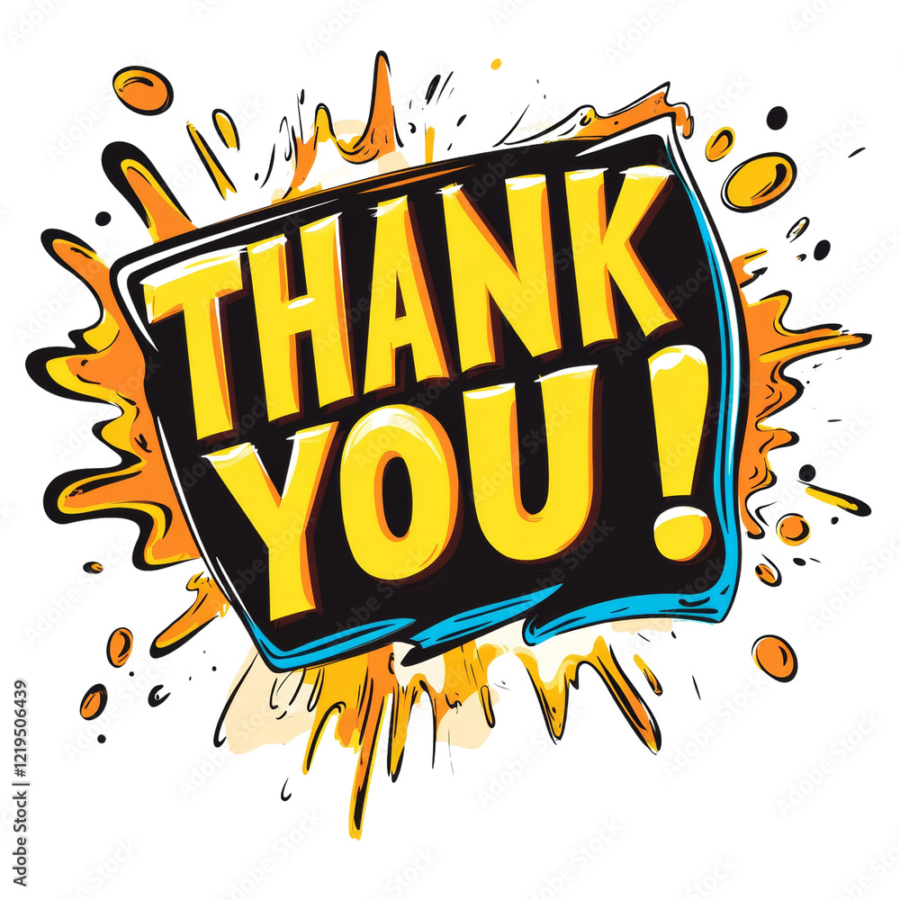 Poster the image showcases a stylized thank you message in bold yellow letters against a black background w