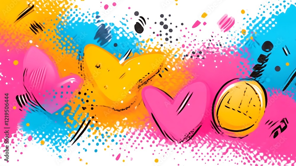 Poster abstract colorful hearts splashes and dots design