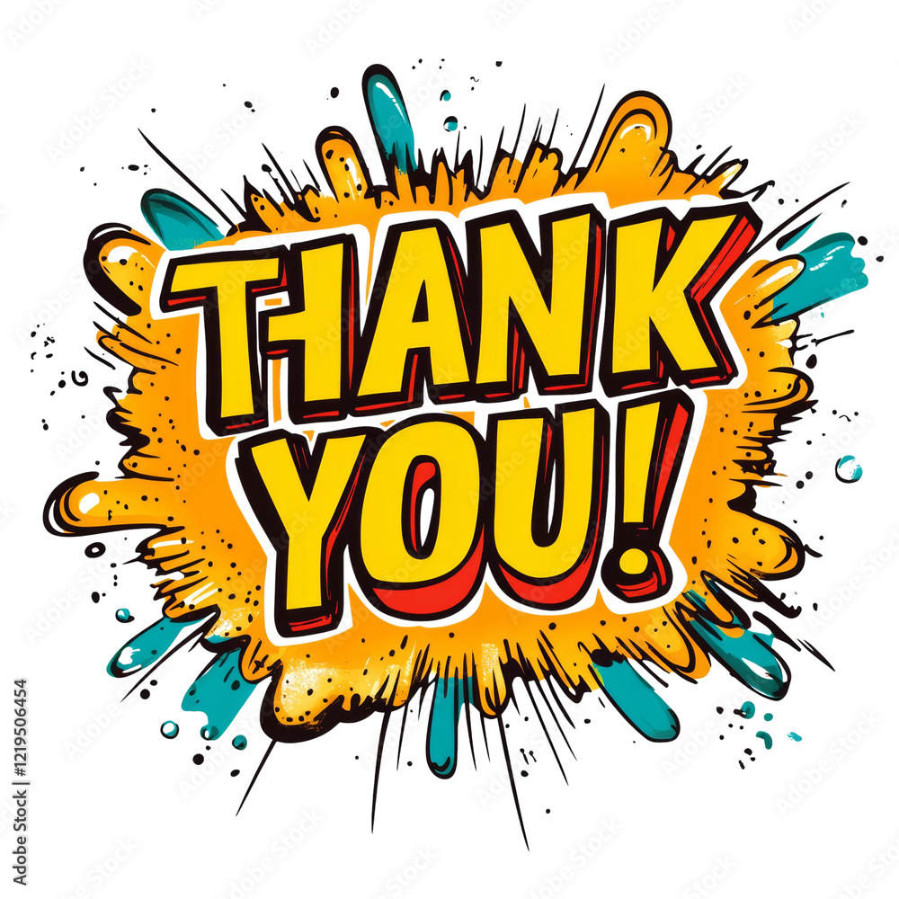 Poster A vibrant comic book style graphic displaying a large thank you message within a colorful explosion.