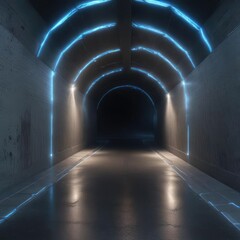 Obraz premium Glowing blue tunnel with a shimmering silver light at the entrance, atmospheric, shimmer