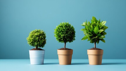 Charming Indoor Plants in Modern Pots Against a Blue Background for Home Decor Inspiration