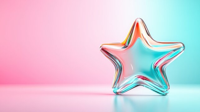 This captivating translucent star sculpture set against a vibrant gradient background evokes feelings of wonder and creativity, ideal for artistic and aspirational themes.
