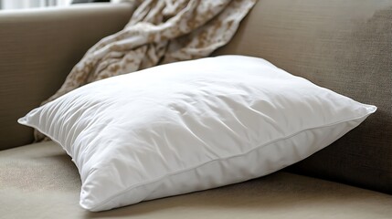 Soft White Pillow Resting on a Couch