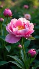 Fototapeta premium Delicate petals unfurl in full bloom on a lush peony garden scene, art, floral