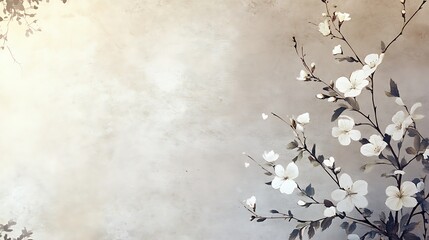 Delicate White Blossoms on a Textured Beige Background