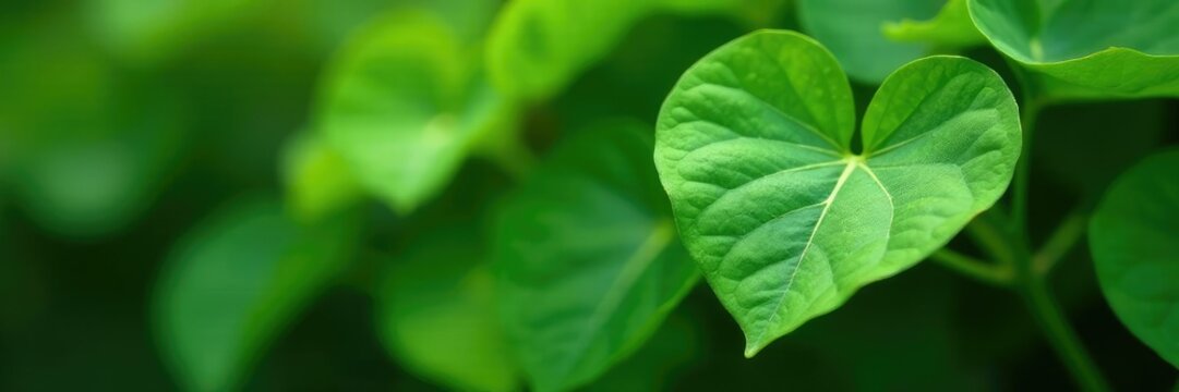 Closeup of heart-shaped leaves of Tinospora cordifolia, guduchi, Giloy