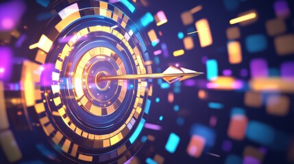 Golden Arrow Striking a Futuristic Target