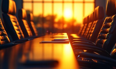 A contemporer conference room with a long table
