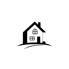 Modern House Minimalist Design: A Simple Black and White Home Icon. Perfect for real estate, architecture, and home-related projects.
